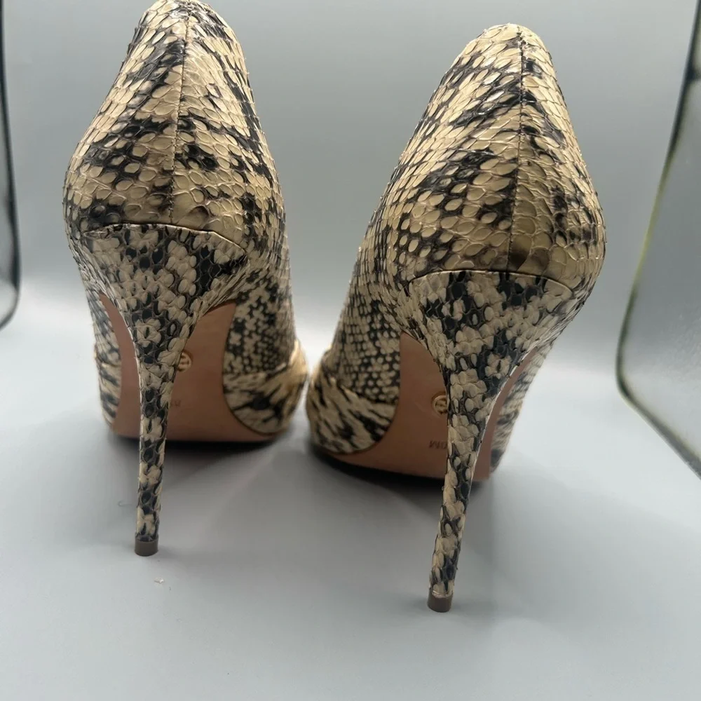 Tory Burch All Leather Snakeskin Peep Toe Pumps Size: 8